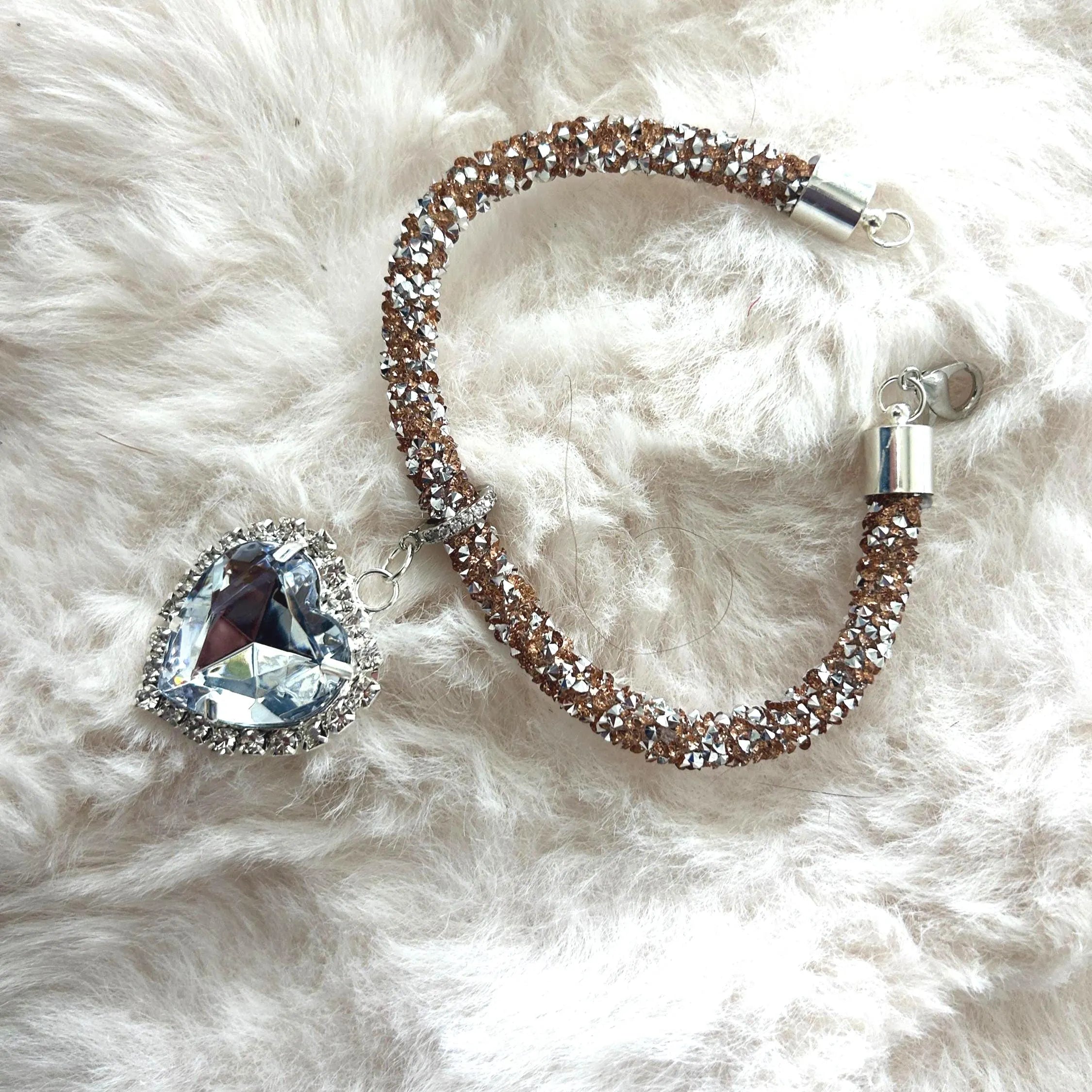Gold & Silver Crystal Cat Collar with Heart Charm