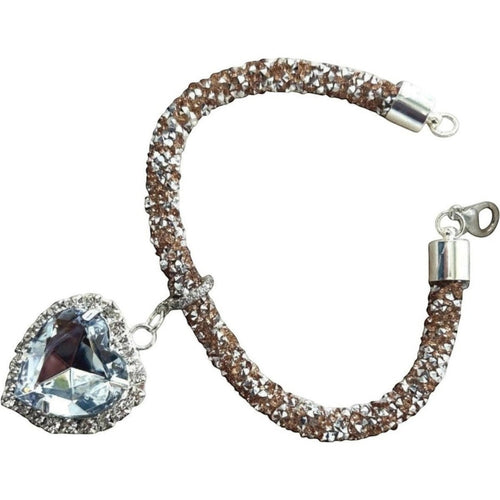 Pritti Kitti Boutique handmade cat collar with gold and silver rhinestones and a large faceted crystal heart charm.